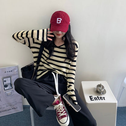 V-neck striped sweater