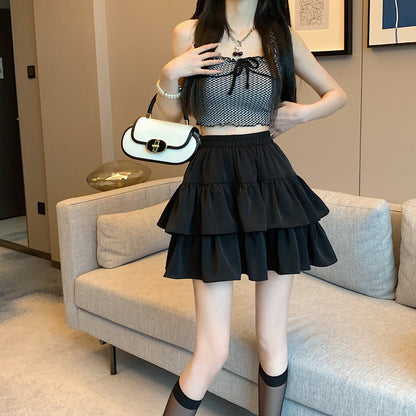 Black Ruffled Tiered High Waist Mini Skirt – Flared A-Line Design, Sizes S to XL