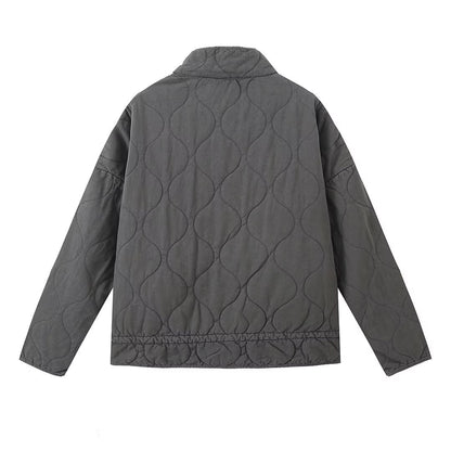 Minimalist Quilted Padded Jacket – Unisex Dark Gray Casual Loose Fit Zip-Up Coat