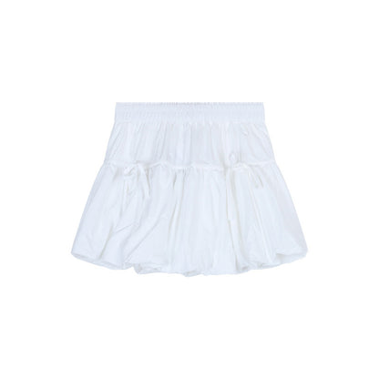 Sweet Puffy Mini Skirt – White High-Waisted Bubble A-Line Skirt with Ribbon Detail (S–XL)