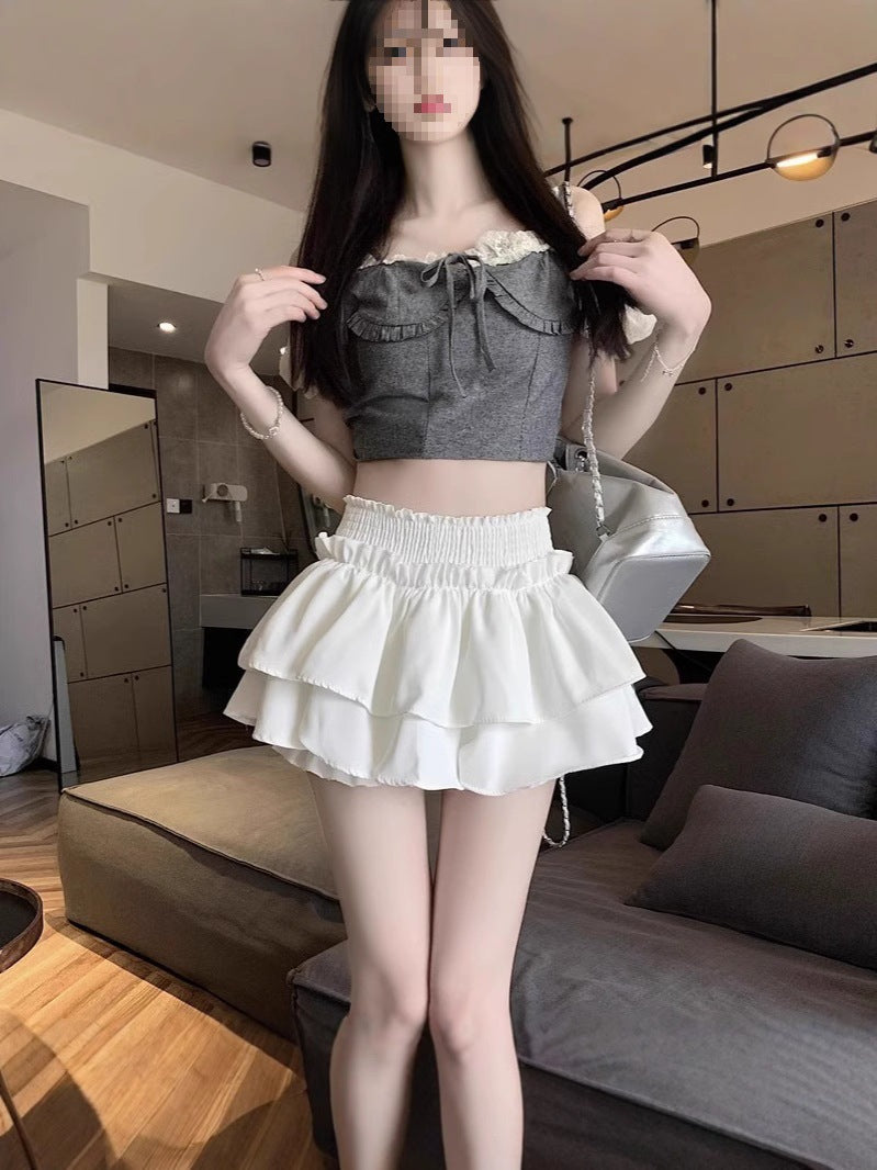 Sweet High-Waisted Ruffle Skort – Layered Mini Skirt Shorts for Women (S–XL)