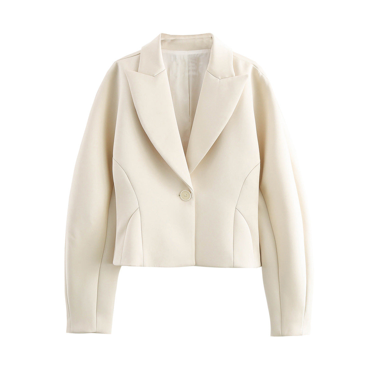 Minimalist Ivory White Blazer – Women’s Single-Breasted Short Suit Jacket
