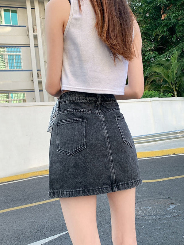 Vintage High Waist Black Denim Mini Skirt – A-Line Slim Fit Casual Skirt (S–XL)