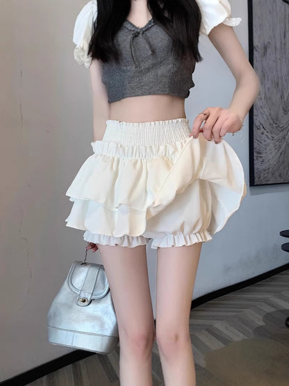 Sweet High-Waisted Ruffle Skort – Layered Mini Skirt Shorts for Women (S–XL)
