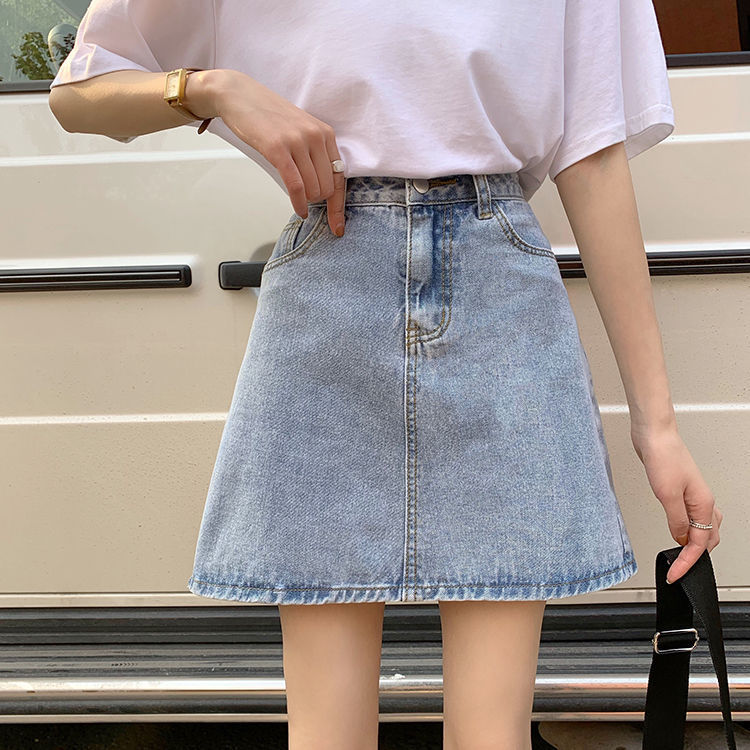 Basic High-Waisted A-Line Denim Mini Skirt for Women (Sizes S–XL)