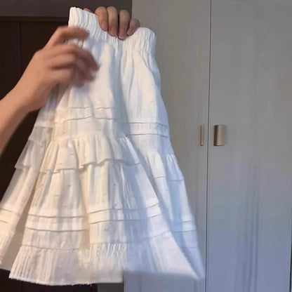 White Ruffle Tiered High Waist Mini Skirt – Cotton Elastic Waist Skirt (S–XL)