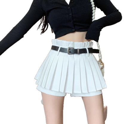 High Waist Pleated Skirt Shorts – A-Line Elastic Waist Mini Skort with Belt (S–XL)